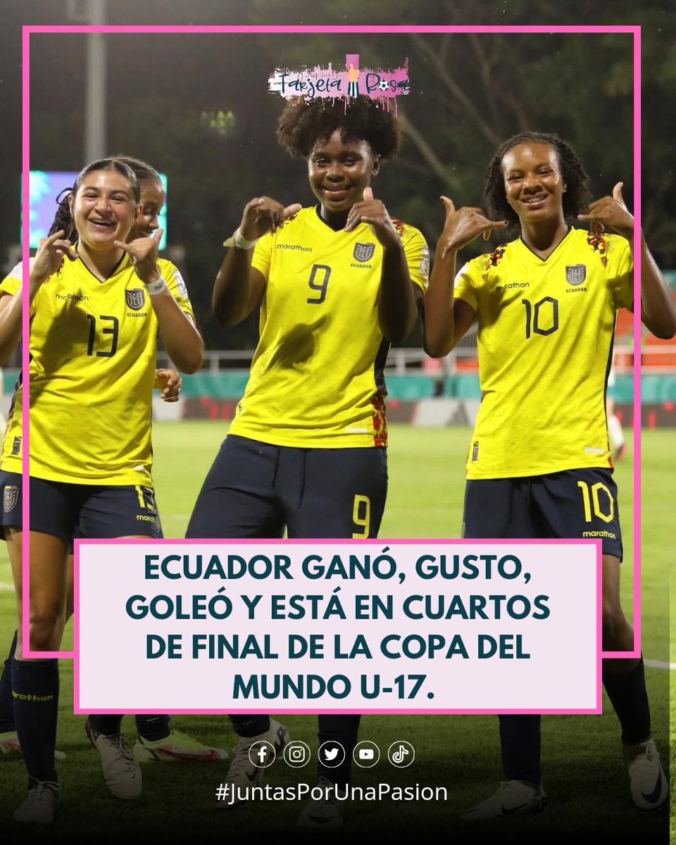 ¡NUESTRA SUB-17 🇪🇨 SIGUE HACIENDO HISTORIA!

Nuestra Mini Tri goleó 4️⃣-0️⃣ a Nueva Zelanda y clasifica a los 4tos de final de la la Copa del Mundo U-17.

⚽ Doménica Arboleda 
⚽⚽ Caprice Chuichiolo
⚽ Dariana Moran

#JuntasPorUnaPasion⚽🏃‍♀️