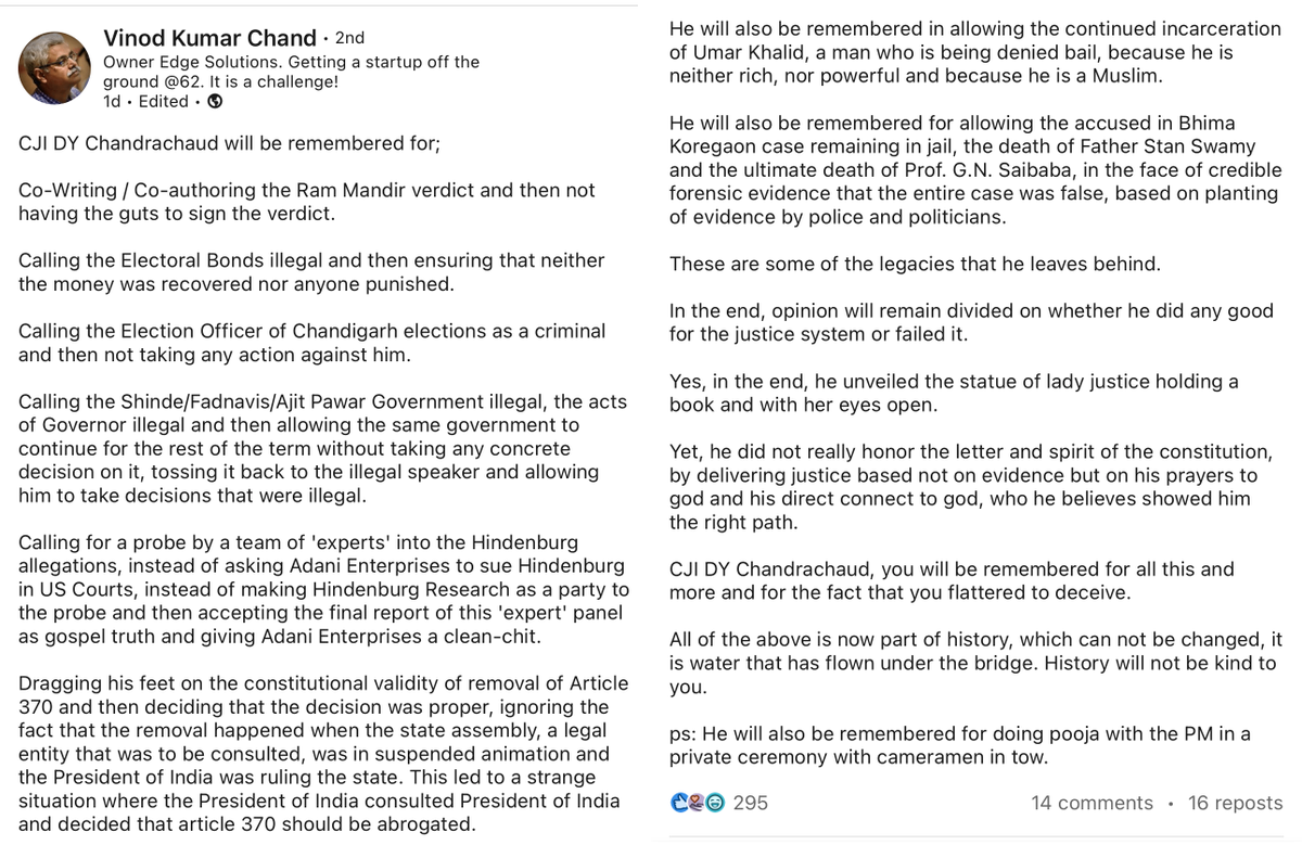 beastoftraal's tweet photo. CJI's legacy - a perspective.
Via LinkedIn. https://t.co/lthD2N90hw