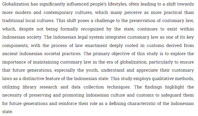 LAJ_Journal's tweet photo. Fidaus, Yuki Muhammad. “Preserving #CustomaryLaw in the Era of #Globalization within Indonesian Society and #LegalSystem.” Law and Justice, vol. 9, no. 1, Sept. 2024. https://t.co/XZNsvJKZUD, https://t.co/jWTc5SJYtG. https://t.co/01HyAtms4C