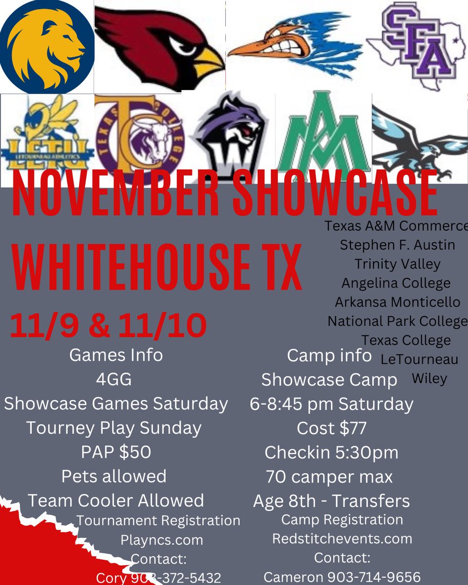 RedStitchEvents's tweet photo. D1, D2, D3, NAIA, JuCo.  Something for everyone!!!

We still bringing coaches to East Texas

https://t.co/lwqQ3De51h

#getrecruited https://t.co/8Fo9RCxHk4