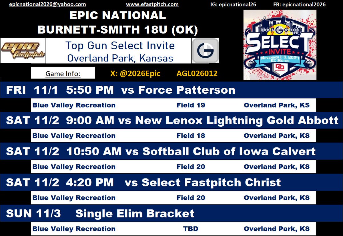OKAthleticsJB's tweet photo. 📣🥎✅us out Nov 1-3 in Overland Park, Kansas @TopGunEvents Select Invite
@EpicFastpitchO @Epic__SB @Sports_Recruits Team Profile ⬇️⬇️
https://t.co/fkQvdpAgQl…

@DRecruits1 @DirectRecruits @TopPreps @CoastRecruitsSB @CoastRecruits @NE_Ok_HS_Sports @SoftballDown @Softball_Home @OklaPrepSports @okprepsextra @BoostSoftball @SBRRetweets @recruitmeSB @AlphaRecruit1 @upnextrecruits @UncommittedUTR @Gorilla_SFB @NOCTonkSB @aamusoftball @KUSoftball @SBRRetweets @IHartFastpitch @kcroossb @UTEPSoftball @CycloneSB @iowasoftball @GoShockersSB @MSSUSoftball @ATUSoftball @UCASoftball @MoSateSoftball @MizzouSoftball @okhsscores @UAM_Softball @OmahaSB @ValpoSoftball @LindenwoodSB @RecruitUok @tagupSoftball @TGETalent