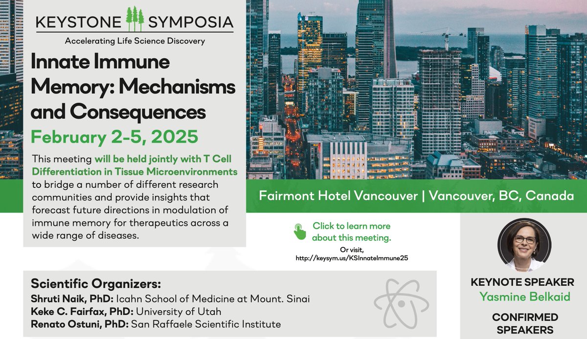 Keke Fairfax, PhD (@labfairfax) on Twitter photo 📢Ready for an amazing
<a href="/KeystoneSymp/">Keystone Symposia</a>
Innate Immune Memory (Feb 2-5, Vancouver)?
<a href="/DrShrutiNaik/">Dr. Shruti Naik</a>
<a href="/OstuniLab/">Renato Ostuni</a>
and I look forward to your hottest discoveries - Get your abstract in early for short talk consideration! Deadline in 2 wks pls RT #KSInnateImmune25 keysym.us/KSInnateImmune… 📢Ready for an amazing
<a href="/KeystoneSymp/">Keystone Symposia</a>
Innate Immune Memory (Feb 2-5, Vancouver)?
<a href="/DrShrutiNaik/">Dr. Shruti Naik</a>
<a href="/OstuniLab/">Renato Ostuni</a>
and I look forward to your hottest discoveries - Get your abstract in early for short talk consideration! Deadline in 2 wks pls RT #KSInnateImmune25 keysym.us/KSInnateImmune…