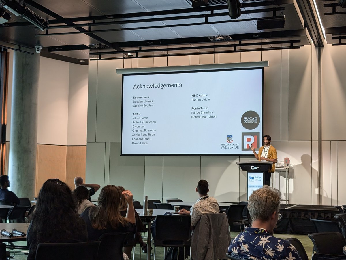 ACAD_Research_'s tweet image. Thanks to @agtaGenomics for organising a great conference. Thanks to @ronin_cloud for sponsoring our PhD student @shyama_mama. He had a great time presenting about ancient DNA and a method to reduce DNA contamination. Congrats for best student presentation! #agta2024