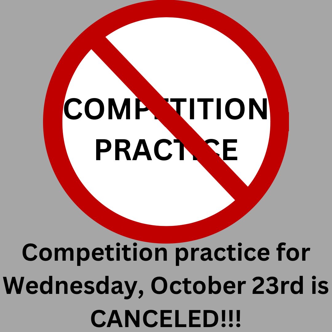 Tomorrow’s competition practice is canceled! We will hold our next practice on Monday, October 28th. If you’re unable to attend any practice please let Mrs. Cox know. Practices are crucial for being successful at competition!