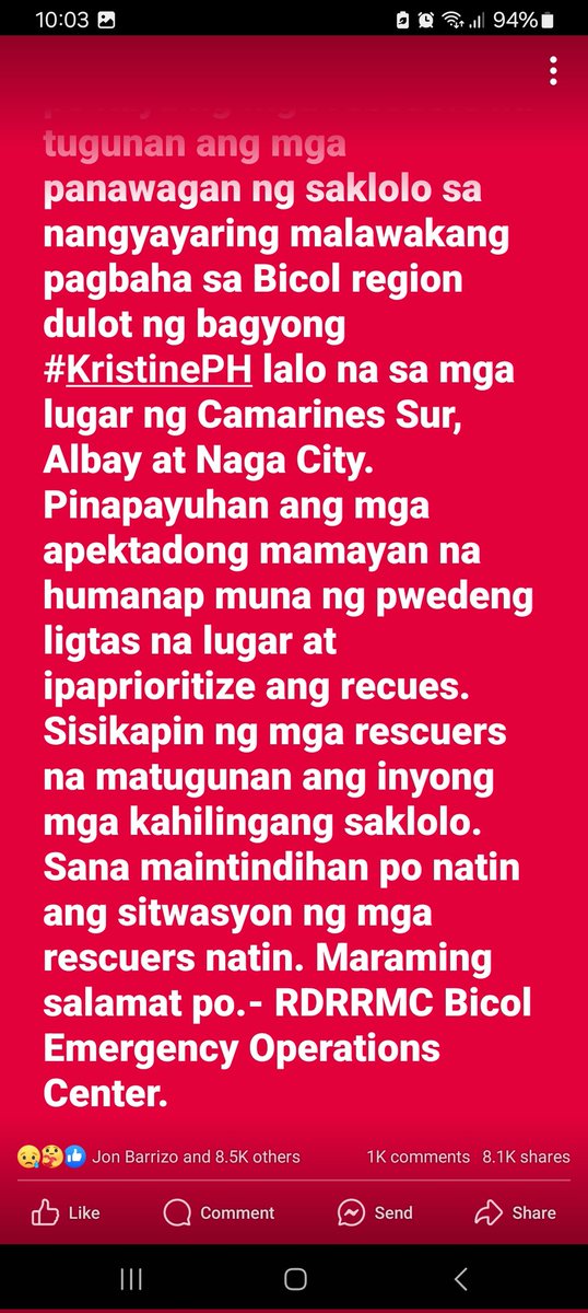 MagandaAko_90's tweet photo. This is my first time reading this publicly na ang ating govt. agency na ang nag give up para ma priority ang lahat ng na apektuhan. Bakit humantong na sa ganito?
#KristinePH
#PrayForBicolRegion #PrayForNaga https://t.co/xJ6vh2XrRx