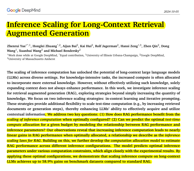Inference Vs Rag Example Nice @GoogleDeepMind Paper Solves RAG performance plateau by optimizing ...