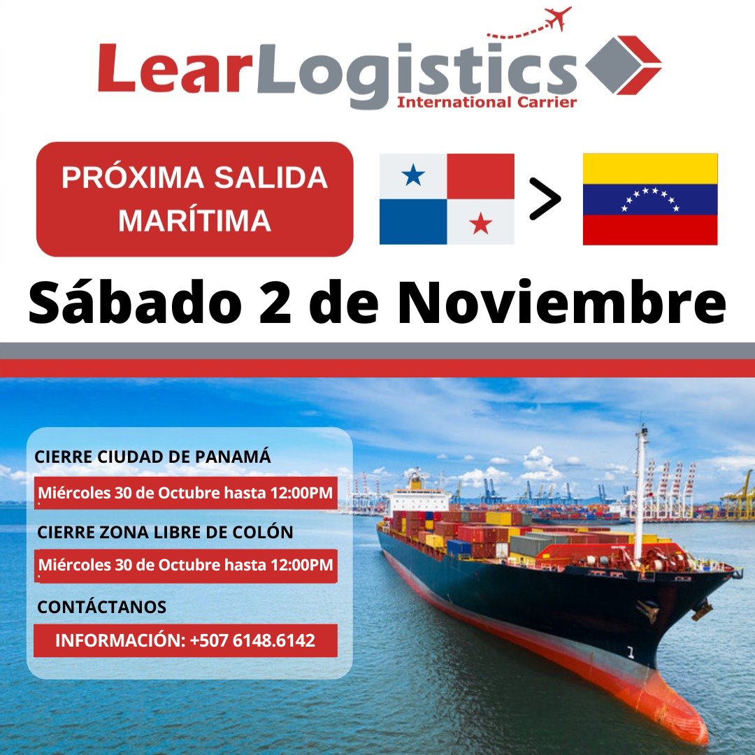 Salida Marítima #PanamaVenezuela el 2 de #Noviembre 2024.
 
- ¡Cotiza con nosotros! 
- Envía con los expertos en el área 
- 💪 Deja tu inversión en nuestras manos.  

Dos Salidas Aéreas Panamá/Venezuela cada semana 📷 

#tucargasegura #learlogistics