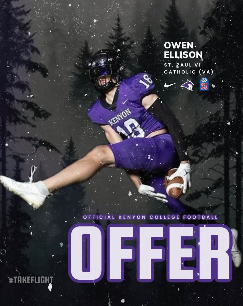 Owen Ellison (@owenellison_) on Twitter photo After a great call with Coach Good and Coach Wilson, I am Blessed to receive an offer from Kenyon College!
<a href="/pvifootball/">PVI Football</a> <a href="/coachevanspvi/">Dan Evans β99</a> <a href="/CoachDePorter/">Joe DePorter</a> <a href="/Coach_Brady/">Aaron Brady</a> <a href="/coachwilson2333/">Nate Wilson</a> After a great call with Coach Good and Coach Wilson, I am Blessed to receive an offer from Kenyon College!
<a href="/pvifootball/">PVI Football</a> <a href="/coachevanspvi/">Dan Evans β99</a> <a href="/CoachDePorter/">Joe DePorter</a> <a href="/Coach_Brady/">Aaron Brady</a> <a href="/coachwilson2333/">Nate Wilson</a>
