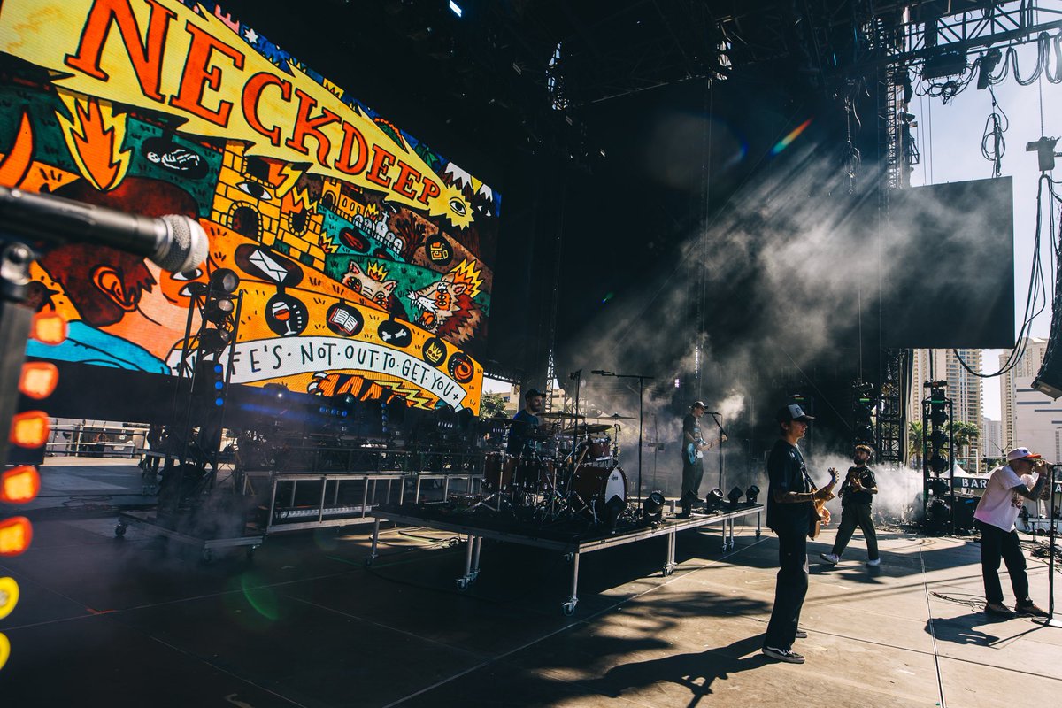 NeckDeepUK's tweet photo. When We Were Young 2024! Who needs coffee when you can come watch us rip LNOTGY in full before noon? Thank you to everyone who came to get nostalgic with us this weekend, and thank you to everyone who has continued to support our band for the last 10 years

📸: @wondergirlphoto https://t.co/atkAdEKgWS