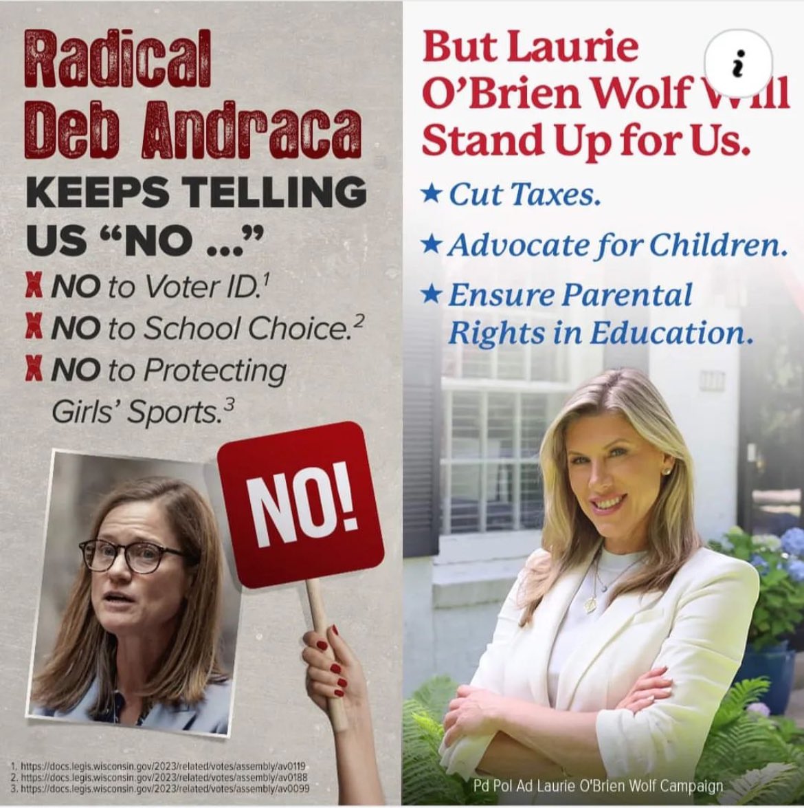 ObrienWolf23's tweet photo. #DebAndraca wants you to think she’s a moderate but far from it. The 23rd Assembly District deserves better. The common sense vote is for me on November 5th. @WIAssemblyGOP @WisGOP #Wisconsin https://t.co/HFU0NLyfqf