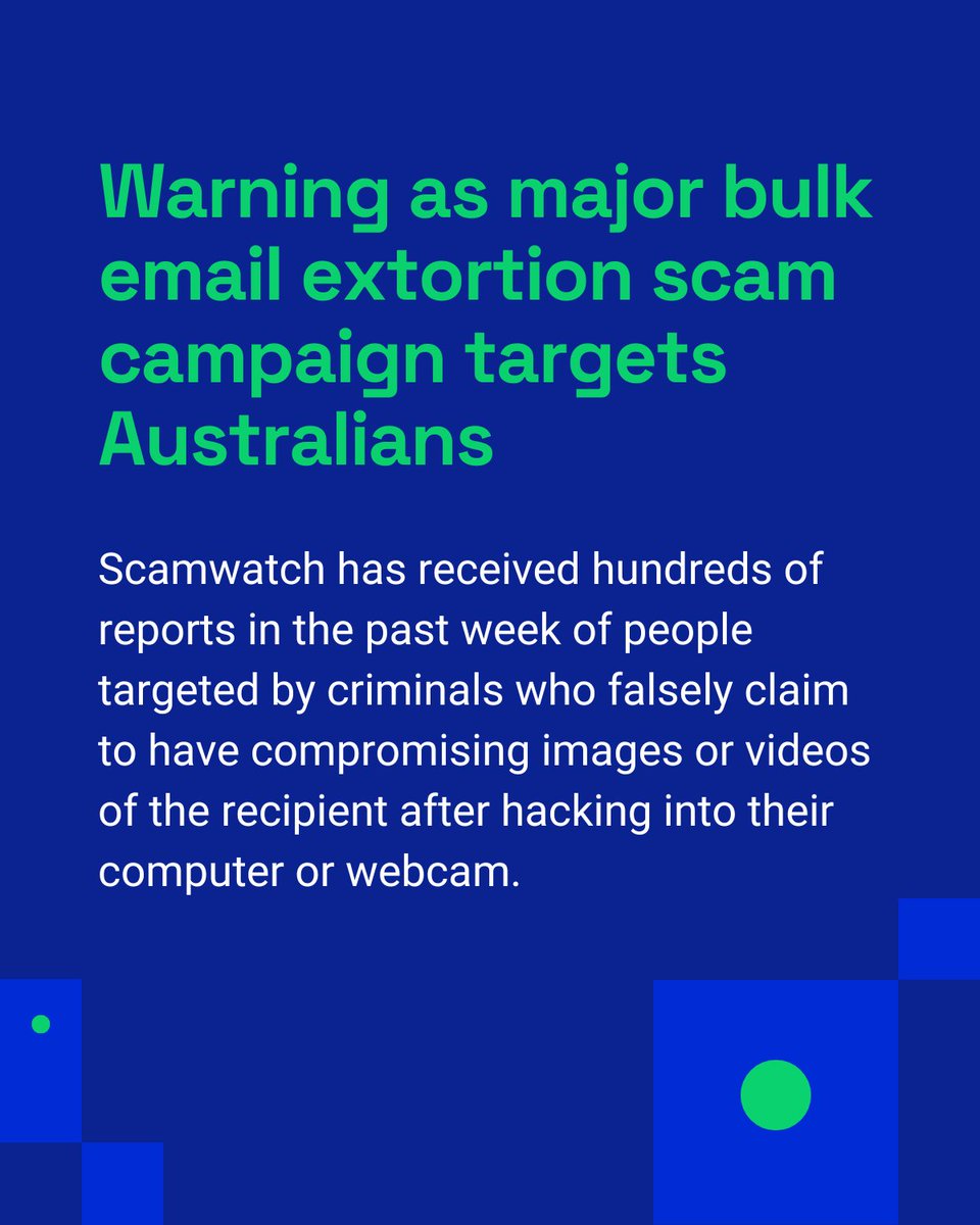 We’re issuing an urgent alert for consumers to watch out for a bulk email extortion campaign. Criminals are sending bulk emails falsely claiming to have compromising images or videos of recipients after hacking their webcam or computer. Learn more: bit.ly/3YwNVqB