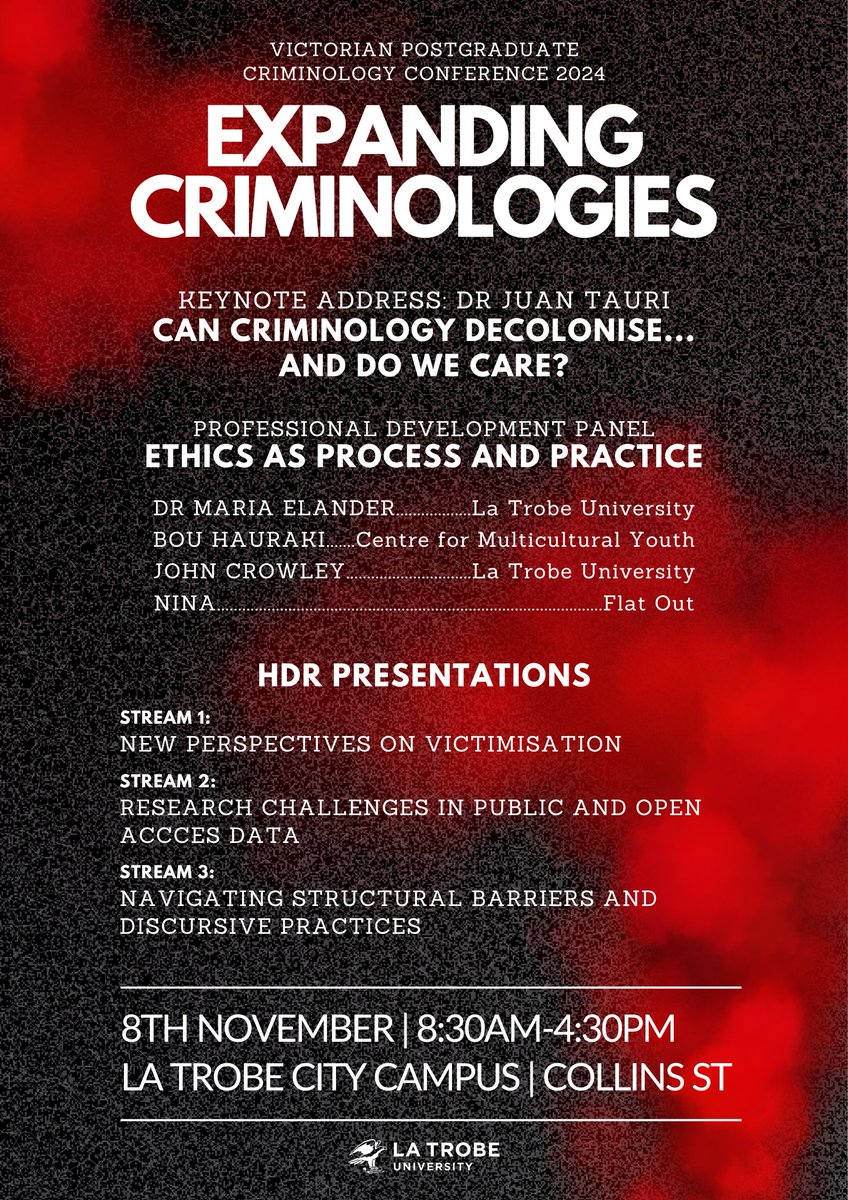 VicCrimCon's tweet photo. VPCC 2024: Expanding Criminologies. Friday 8th November. Register your attendance here: https://t.co/RyWbYmzjhj https://t.co/5NJ4PW5FyC