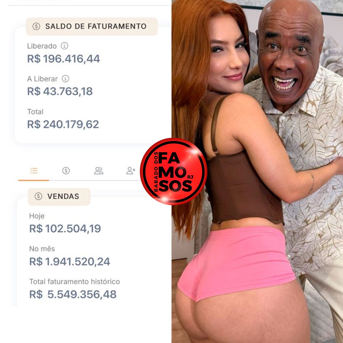 babadofamososrj's tweet photo. EITA! A atriz @bridanuness fatura
R$ 1,9 milhões em 1 mês após gravar conteúdo com Kid Bengala. 😳 https://t.co/07oTcQ9Hsc