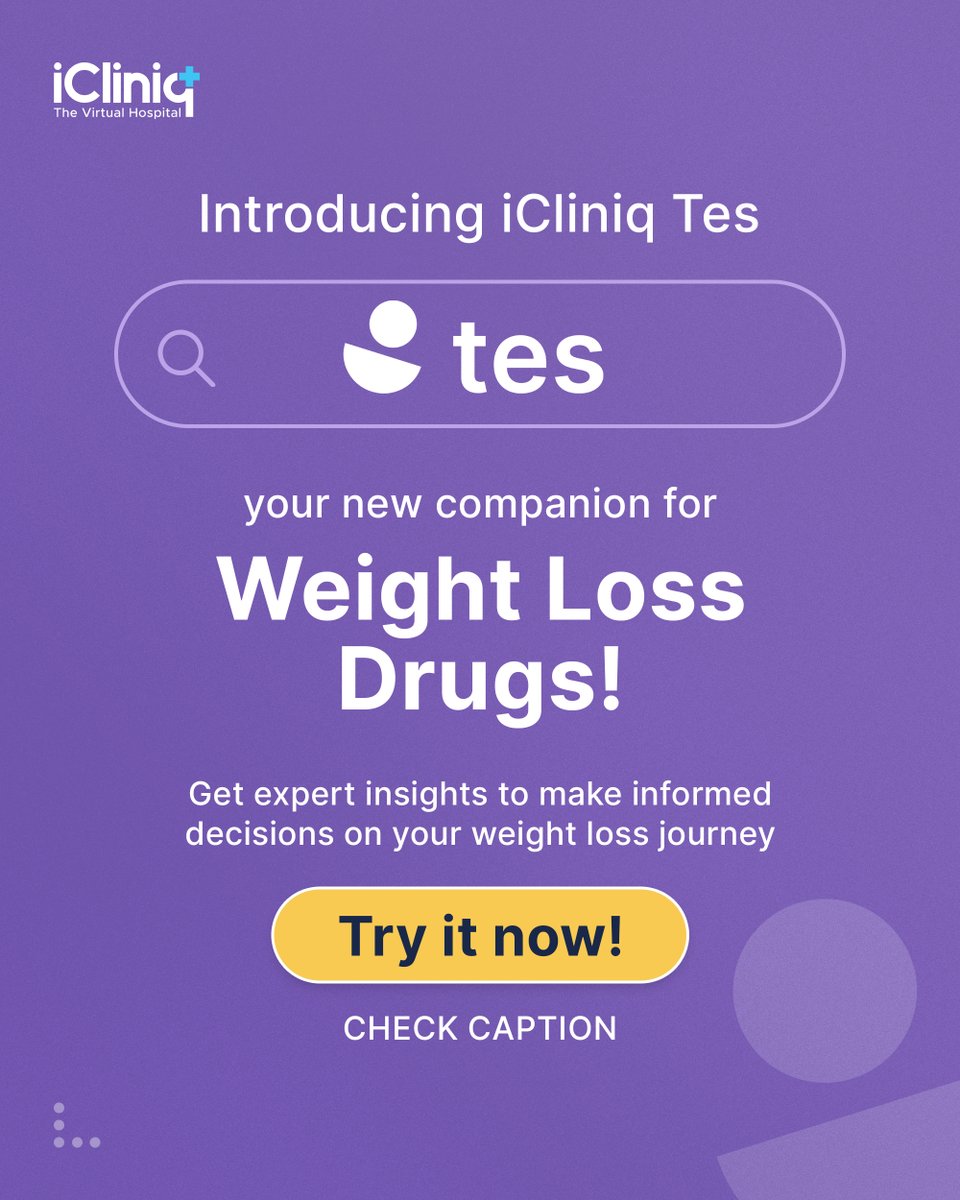 icliniq's tweet image. Introducing iCliniq Tes! 
Get expert-backed insights on weight loss meds right at your fingertips. 

No more confusion—just clear, reliable info. Ready to take control?

Try iCliniq Tes @ bit.ly/4hfSywq

#AIAssistant #WeightLossDrugs #HealthDecisionsPlatform #Endlesscare
