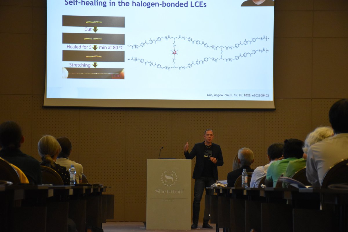 ✨What an inspiring keynote talk by @APriimagi at the #ISXB6 conference! He showed us his insights on Halogen-Bonded Shape-Changing Polymer Networks, showcasing the latest advancements 🔬 and their potential applications.