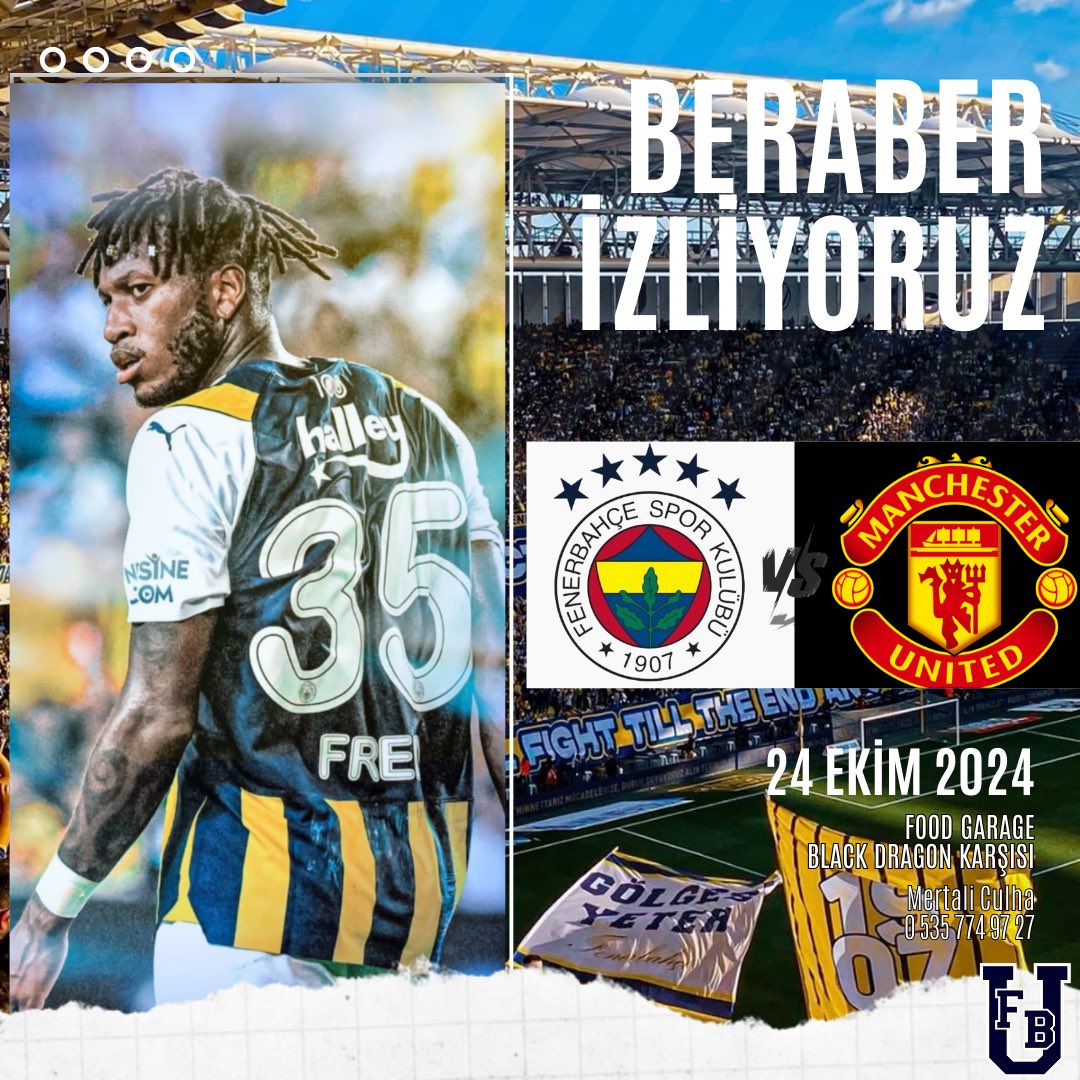1907 ÜNİFEB İskenderun Teknik Üniversitesi örgütlenmesi olarak 24 Ekim Perşembe günü oynanacak Fenerbahçe - Manchester United maçını hep birlikte saat 22.00’da Food Garage’da izliyoruz. Tüm üyelerimizi bekliyoruz.