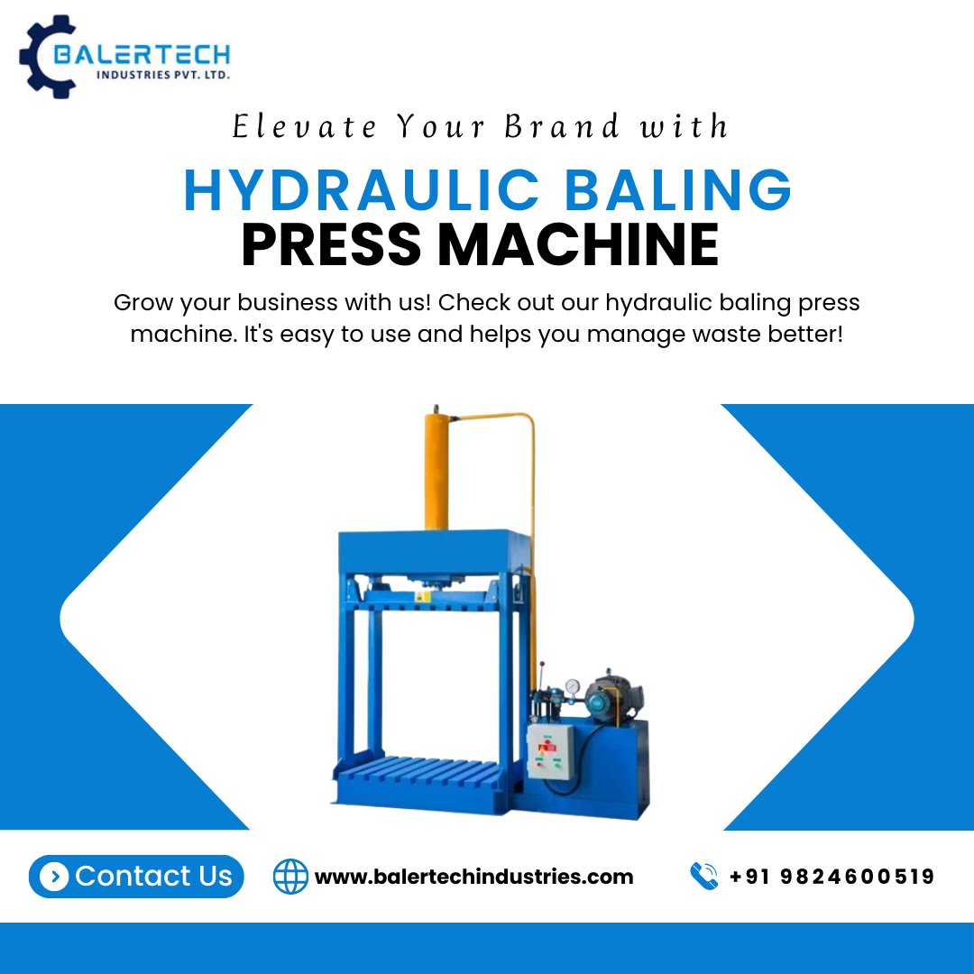 Balertech's tweet image. 🌟 Grow your business with us! Discover our user-friendly 𝐡𝐲𝐝𝐫𝐚𝐮𝐥𝐢𝐜 𝐛𝐚𝐥𝐢𝐧𝐠 𝐩𝐫𝐞𝐬𝐬 𝐦𝐚𝐜𝐡𝐢𝐧𝐞, designed to simplify waste management and boost your efficiency. 💪♻️
.

📲 : +91-9825332788
🌐 : balertechindustries.com

#balertech #hydraulicbaler #balingpress