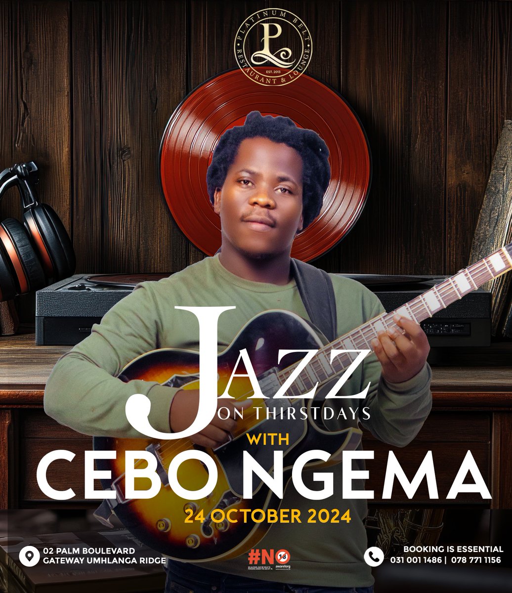 Join us for a soulful evening of smooth tunes and good vibes as Cebo Ngema takes the stage! Unwind with live jazz from 7pm till 11pm – the perfect way to ease into the weekend.

Happy Hour from 4pm to 6pm, plus enjoy 20% OFF on Surf &amp; Turf and premium wines!
