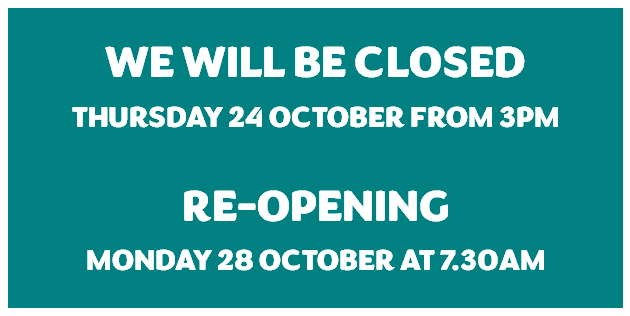 Please note we will be closing at 3pm tomorrow, Thursday 24 October, re-opening Monday 28 October at 7.30am. #Trades #DIY #joiners #builders #roofers #roofing #HomeImprovement