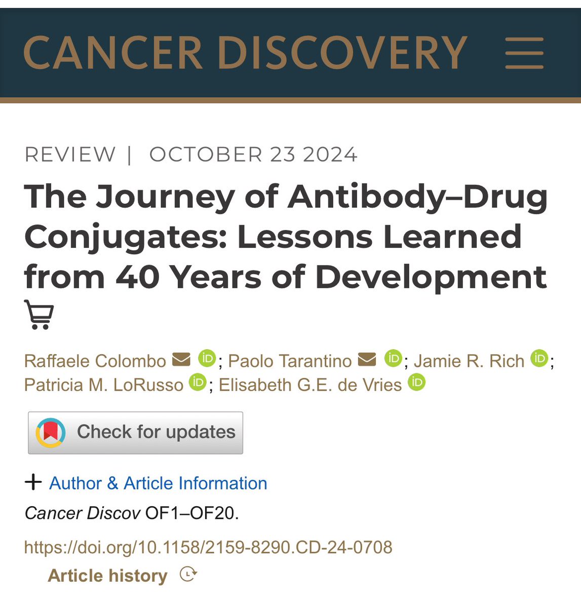 Raffaele Colombo (@raffcolo) on Twitter photo Thrilled to see our ADC review online on <a href="/CD_AACR/">Cancer Discovery</a>!!
…and perfectly timed for the start of #ENASymp24
<a href="/PTarantinoMD/">Paolo Tarantino</a> <a href="/VriesElisabeth/">Elisabeth de Vries</a> <a href="/AACRPres/">AACR President Lillian L. Siu</a>
aacrjournals.org/cancerdiscover… Thrilled to see our ADC review online on <a href="/CD_AACR/">Cancer Discovery</a>!!
…and perfectly timed for the start of #ENASymp24
<a href="/PTarantinoMD/">Paolo Tarantino</a> <a href="/VriesElisabeth/">Elisabeth de Vries</a> <a href="/AACRPres/">AACR President Lillian L. Siu</a>
aacrjournals.org/cancerdiscover…