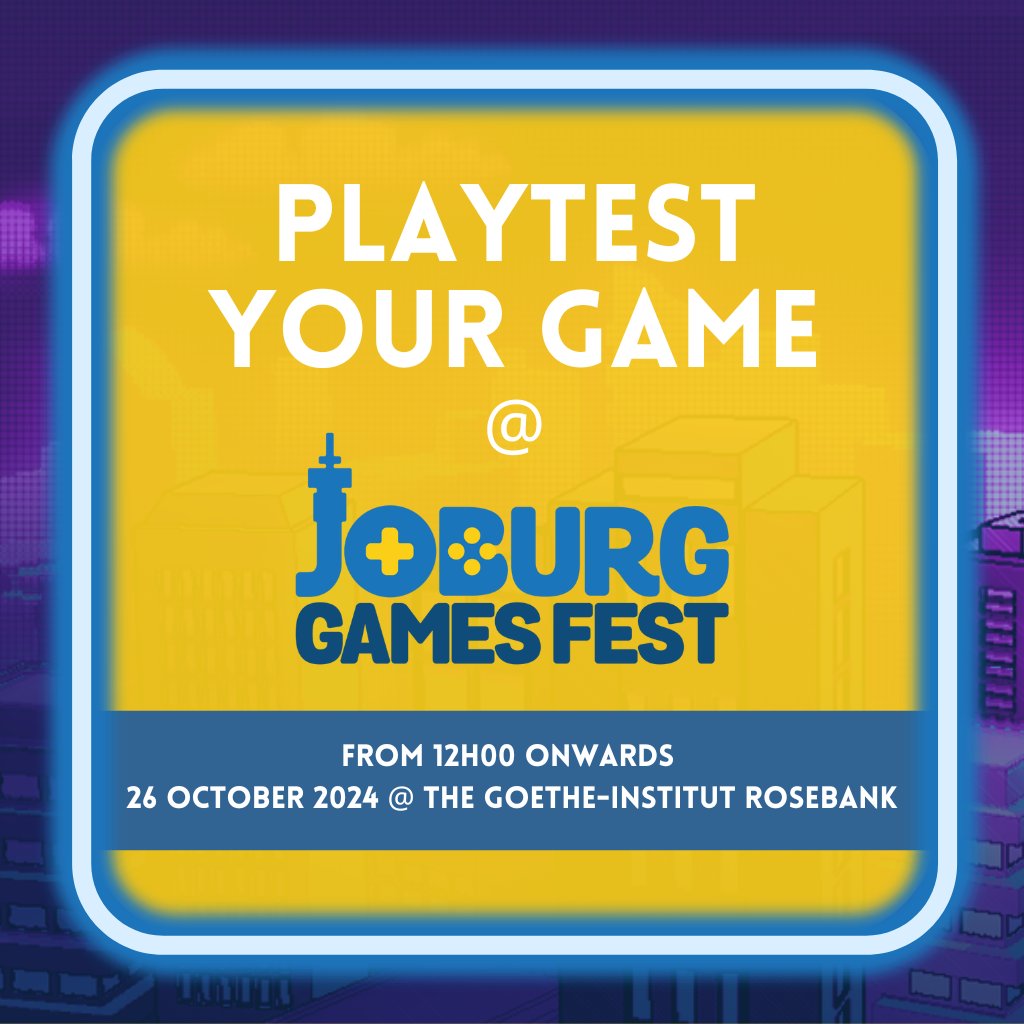 If you're attending this weekend, bring your game in for playtesting! Any and all are welcome and we highly encourage you to do so! #JoburgGameFest