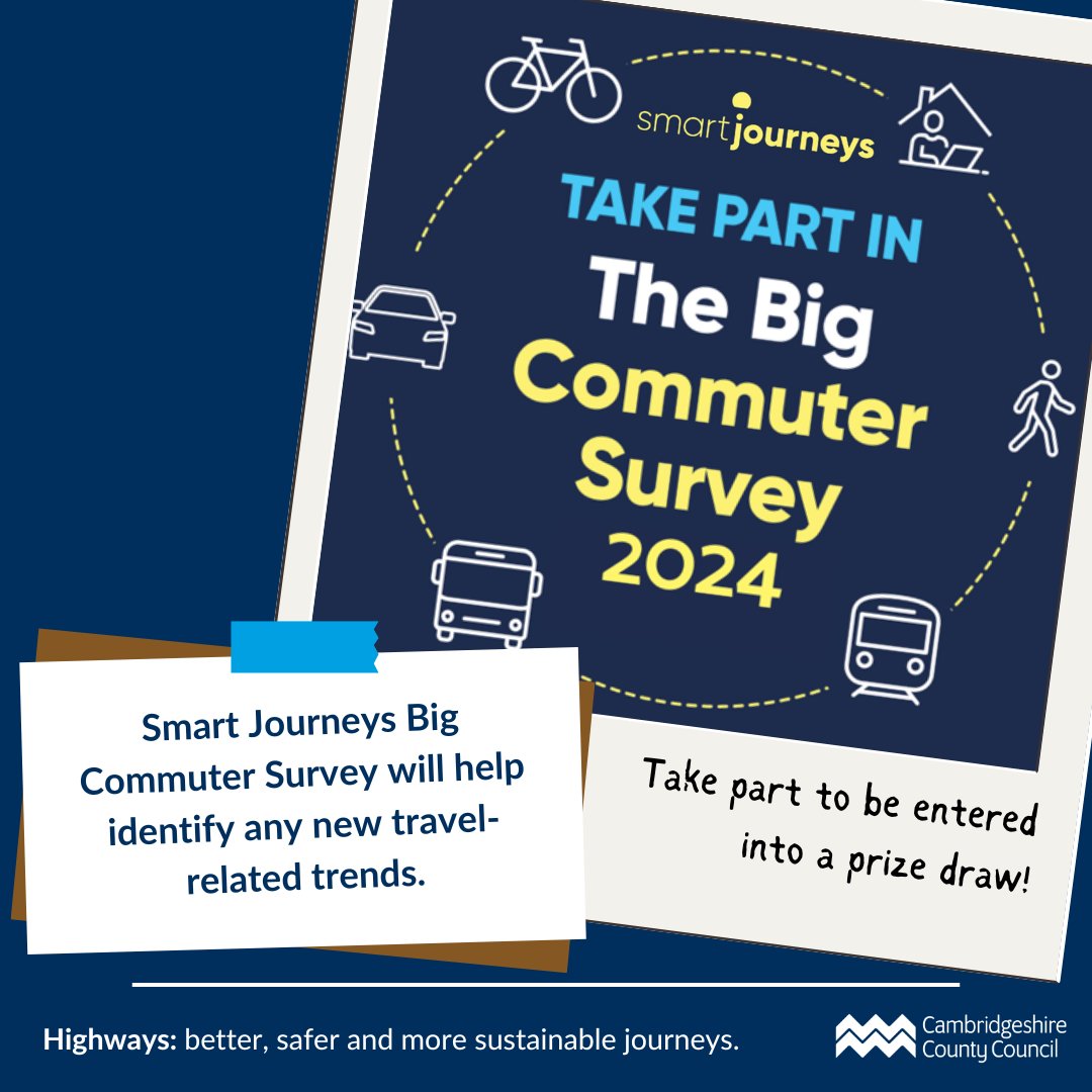 Our ambition is for Cambridgeshire to be a greener place to live. We want to give people choices in how they travel, in safe, sustainable and healthy ways. 

Complete the survey and be in with a chance of winning a £100 supermarket voucher.

Take part: ow.ly/3Iec50Tv7J5
