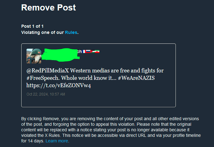 GilFreeSpeech's tweet photo. #Censorship 

Le tweet CENSURÉ (appel en cours) contient 3 images récuperées sur @X et le texte suivant :

@RedPillMediaX Western medias are free and fights for free and fights for #FreeSpeech. Whole world know it... #WeAreNAZIS

#Genocide @elonmusk @X @Support #Censorship https://t.co/BSXqYzTzP2