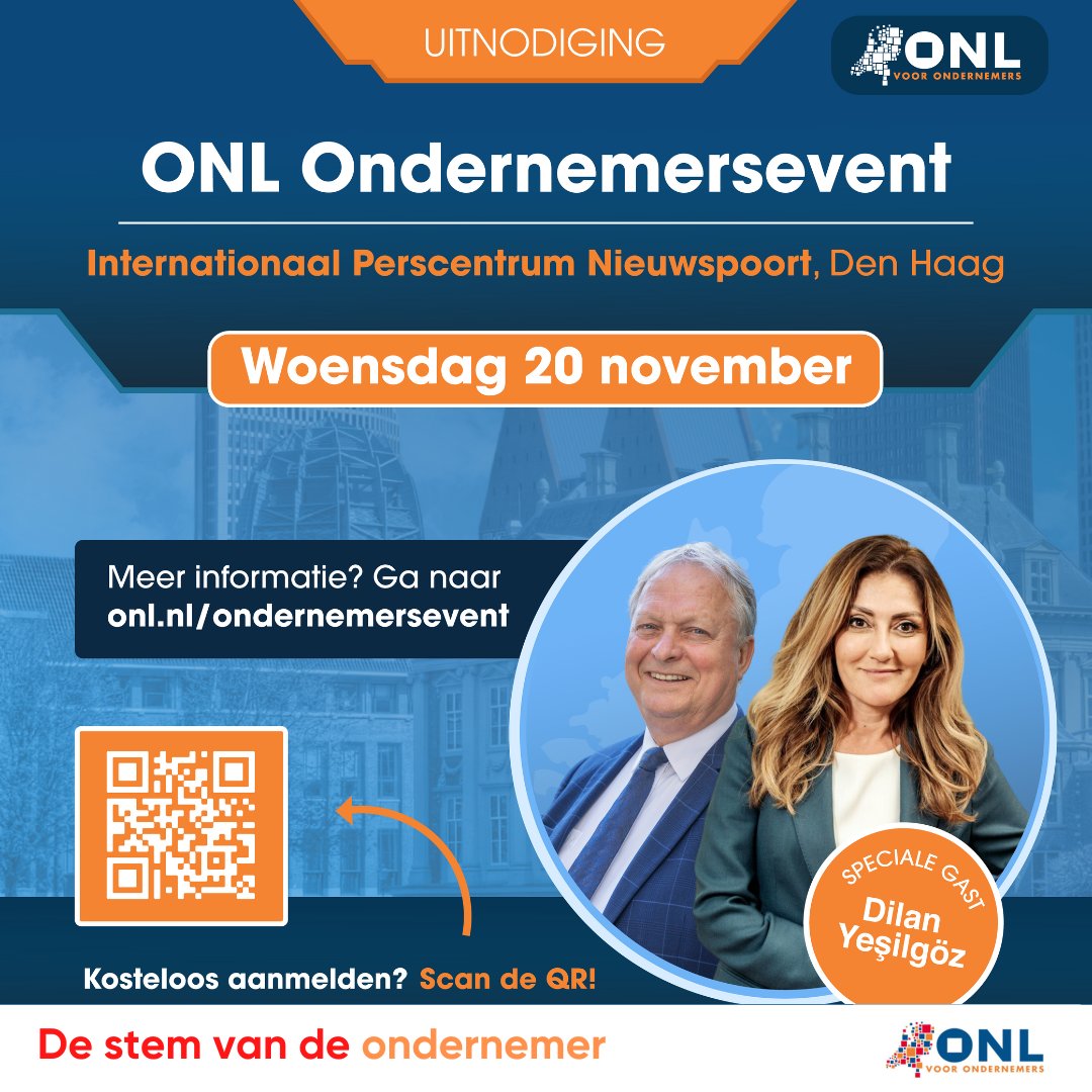 VVD-leider Dilan Yeşilgöz is hoofdgast op het ONL Ondernemersevent op 20 nov. in Nieuwspoort. Is er wel genoeg aandacht in Den Haag voor het mkb, dé banenmachine van Nederland?

Geef je hier op voor het evenement.
onl.nl/ondernemerseve…

#ONL #Ondernemersevent #VVD #ErikZiengs