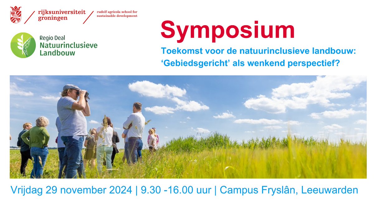 🍀 Symposium Natuurinclusieve Landbouw - 29 november - Leeuwarden🍀

Natuurinclusieve landbouw maakt grote stappen, maar er blijven belangrijke vragen. Wetenschappers, beleidsmakers, besluitvormers en praktijkdeskundigen zoeken samen antwoorden.

▶️Meer: tinyurl.com/3vkwy56j