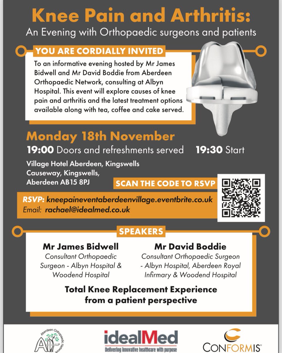 Conformis UK (@conformisuk) on Twitter photo We are supporting an event on Knee Pain and Arthritis for anyone in Scotland interested in learning from orthopaedic surgeons and hearing real life patient experiences. All information including how to sign up in the advert.
#conformis We are supporting an event on Knee Pain and Arthritis for anyone in Scotland interested in learning from orthopaedic surgeons and hearing real life patient experiences. All information including how to sign up in the advert.
#conformis