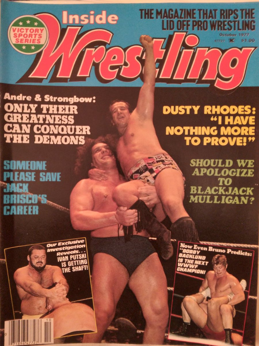 JeffArnie8's tweet photo. Arnie's archives: The competition had every reason to be afraid of the challenge #AndreTheGiant & #ChiefJayStrongbow on the cover of inside wrestling October 1977 @RasslinGrenade https://t.co/5jux0Eo8G3