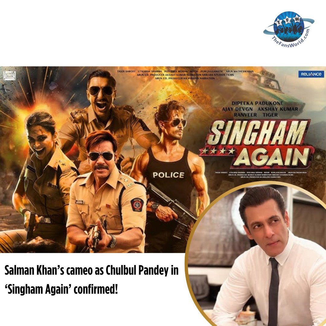TeamTFW's tweet image. "Singham producer confirms Salman Khan's cameo in Singham Returns! 🔥👊
 #SinghamReturns #SalmanKhan #BlockbusterAlert #rohitshetty #ajaydevan  #tigershroff #ranveersingh #deepikapadukone