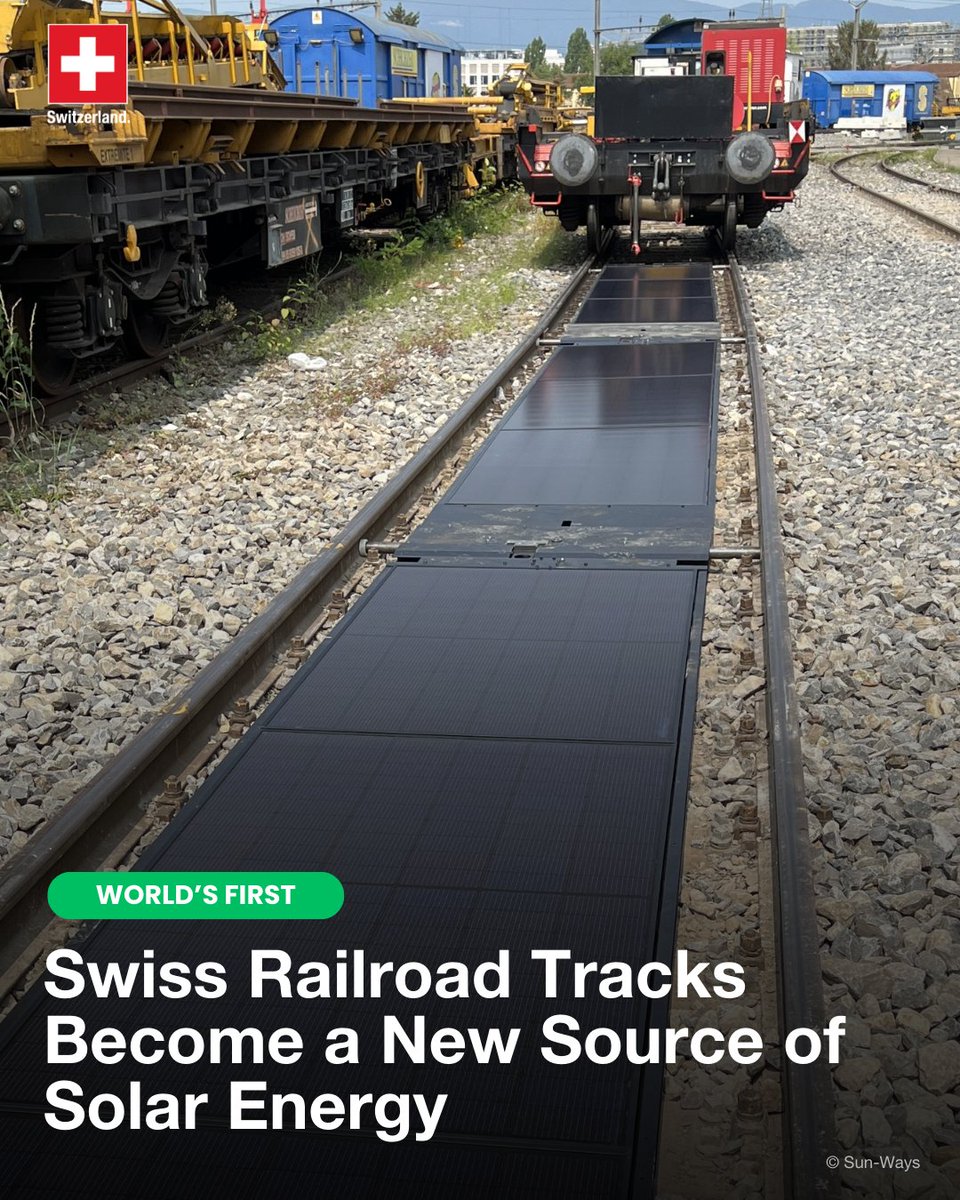 🇨🇭 is turning railways into renewable power sources!🚆☀️
The world’s first removable solar plant near Buttes will generate 16,000 kWh annually using space between the tracks. Approved by @bav_oft_uft, the pilot project is a big step for green energy!⚡
ℹ️ sun-ways.ch