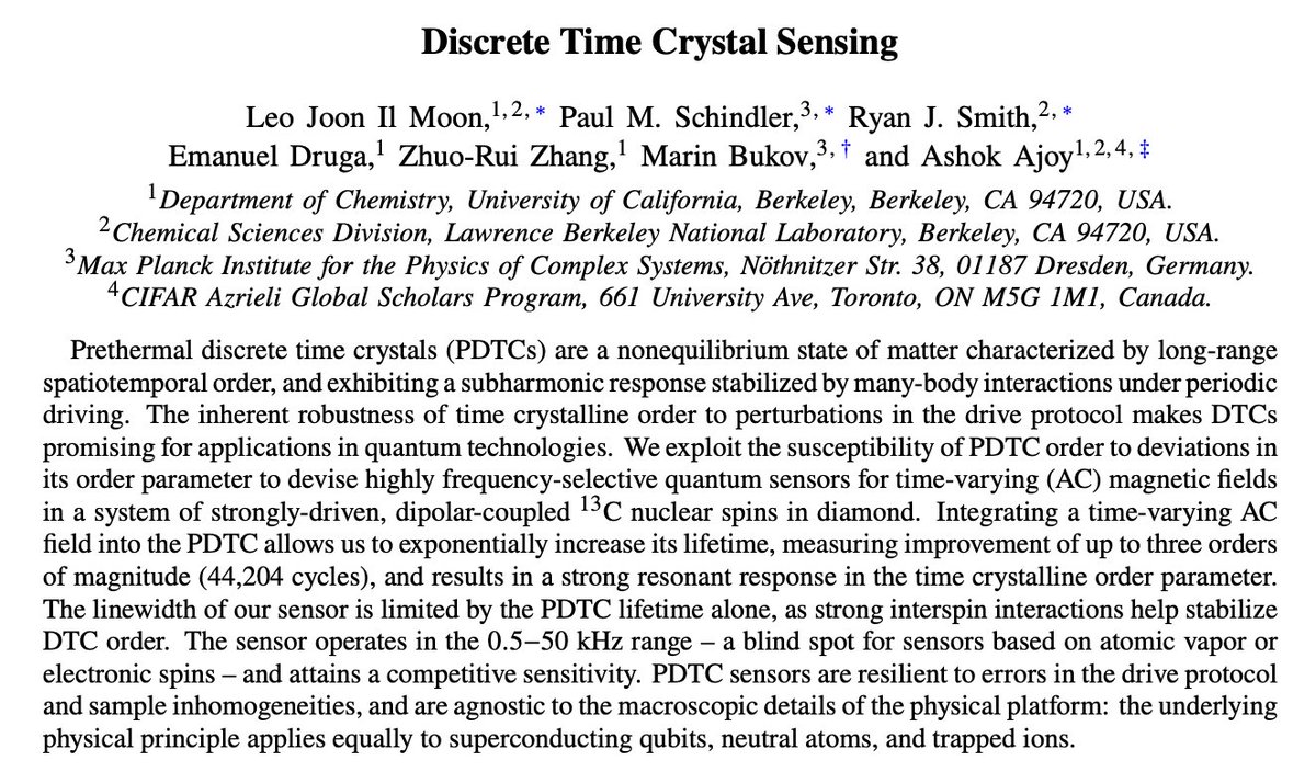 lab_ajoy's tweet photo. Driven non-equilibrium (Floquet) systems show fascinating properties like “time crystals” — exhibiting robust period doubling even in the face of errors and disorder. 

But - can time crystal phenomena be harnessed for practical use? (1/5)

https://t.co/p10pP0XlW7