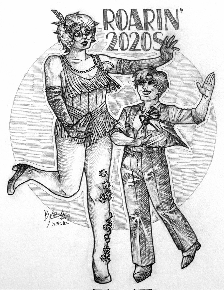 DaisyWuLOL's tweet photo. Dance like it's 1929🎶💃🕺
they're my two self sonas :)
(also i messed up the height difference😭)
#oc #originalcharacter #selfsona #traditionalart https://t.co/IPp1ui8Vus