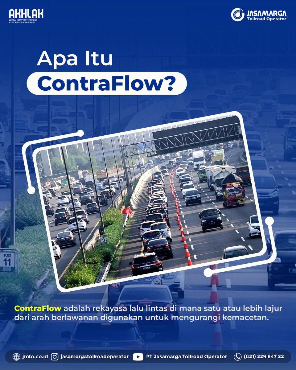 Hallo #SobatJMTO!

ContraFlow adalah rekayasa lalu lintas untuk mengurangi kemacetan, terutama saat volume kendaraan padat. Dengan menggunakan lajur dari arah berlawanan, ContraFlow membantu kelancaran arus lalu lintas.

#ContraFlow
#JasamargaTollroadOperator
#DriveTheFuture