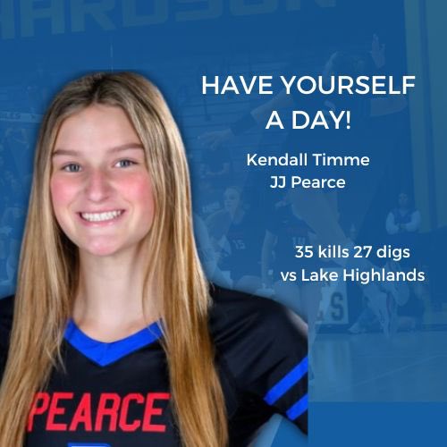GM Sports Media (@gmsportsmedia1) on Twitter photo WHAT A NIGHT FOR JJ PEARCE AND SENIOR DEPAUL COMMIT KENDALL TIMME vs Lake Highlands!
35 kills
27 digs
5 set win
Pearce takes a 1/2 game lead for first place in 7-6A. <a href="/JJPVB/">JJ Pearce Volleyball</a> 10-1 one game left. Lake Highlands 9-1 two games left. Season series tied
#txhsvb <a href="/Gosset41/">Brian Gosset</a> WHAT A NIGHT FOR JJ PEARCE AND SENIOR DEPAUL COMMIT KENDALL TIMME vs Lake Highlands!
35 kills
27 digs
5 set win
Pearce takes a 1/2 game lead for first place in 7-6A. <a href="/JJPVB/">JJ Pearce Volleyball</a> 10-1 one game left. Lake Highlands 9-1 two games left. Season series tied
#txhsvb <a href="/Gosset41/">Brian Gosset</a>