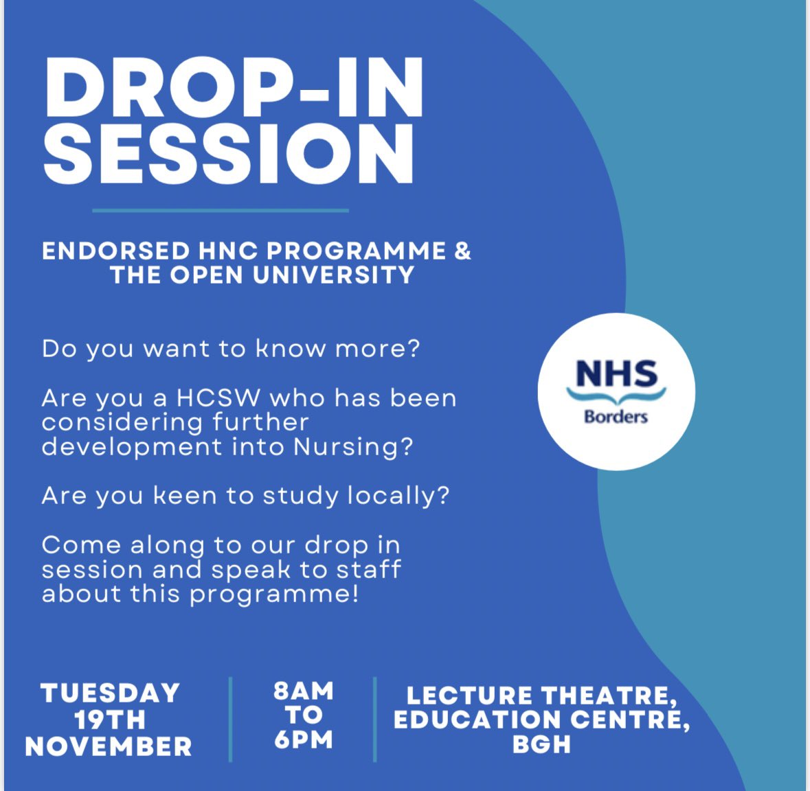 Gayle Burton (@gaylebu29223694) on Twitter photo ‼️Attention all HCSW <a href="/NHSBorders/">NHS Borders</a> ‼️ Drop in session to discuss Endorsed HNC and Open Uni routes into nursing. If you are interested come and speak to us!! <a href="/Mor1Reilly/">Michelle O’Reilly 👩🏻⚕️🩺</a> <a href="/LouiseM17513002/">Louise McIntosh</a> <a href="/And67Lesley/">LesleyAnd67</a> <a href="/heather75065805/">heather hawkins</a> <a href="/pefchefs/">NHS Borders PEFCHEFs</a> <a href="/NHSBordersLib/">NHS Borders Library Services</a> <a href="/flylip/">Philip Grieve</a> ‼️Attention all HCSW <a href="/NHSBorders/">NHS Borders</a> ‼️ Drop in session to discuss Endorsed HNC and Open Uni routes into nursing. If you are interested come and speak to us!! <a href="/Mor1Reilly/">Michelle O’Reilly 👩🏻⚕️🩺</a> <a href="/LouiseM17513002/">Louise McIntosh</a> <a href="/And67Lesley/">LesleyAnd67</a> <a href="/heather75065805/">heather hawkins</a> <a href="/pefchefs/">NHS Borders PEFCHEFs</a> <a href="/NHSBordersLib/">NHS Borders Library Services</a> <a href="/flylip/">Philip Grieve</a>