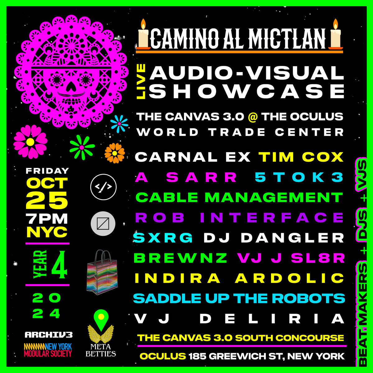 NFTianguis's tweet image. This Friday 10/25 NEW YORK!

📍OCULUS, WTC

RSVP lu.ma/yfvunn71

-Beat Performances🎛️🎹
-VeeJays👁️ #videoart
-Djs🎵
-First 24 get a SIGNED PRINT!✍️
-Day of of the Dead Art Exhibition 🖼️

PHYGITAL! #Metaverse mirror party by @akidcalledbeast @Nyolings

#CaminoAlMictlanNFT