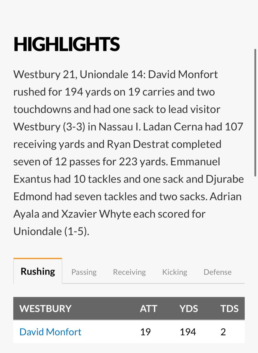 DaveFinessin8's tweet photo. Thanks to my coaches and teammates I was @NewsdayHSsports week 6 Gridiron Great #LetsGo @wufsdathletics 🐉🐉🚨‼️ https://t.co/qabEqxCzWb