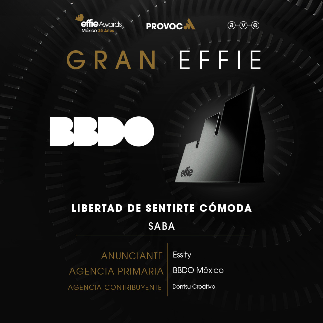 La agencia ganadora del Gran Effie es BBDO México
Por la campaña: Libertad de sentirte cómoda