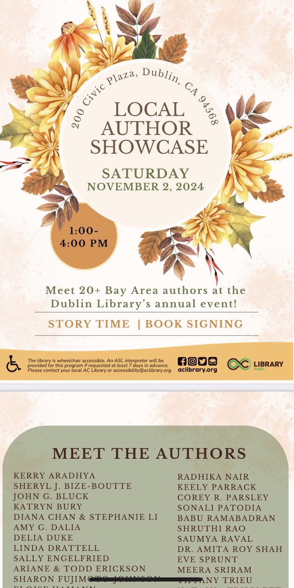 On November 2nd I’ll be part of the Dublin California Library Author Showcase! 1-4pm ⁦<a href="/FLPress/">Finishing Line Press</a>⁩ ⁦<a href="/DorranceBooks/">Dorrance Publishing</a>⁩ ⁦<a href="/NHT_tweets/">Now Hear This</a>⁩ #writing #writingcommunity #poetry #poetrycommunity