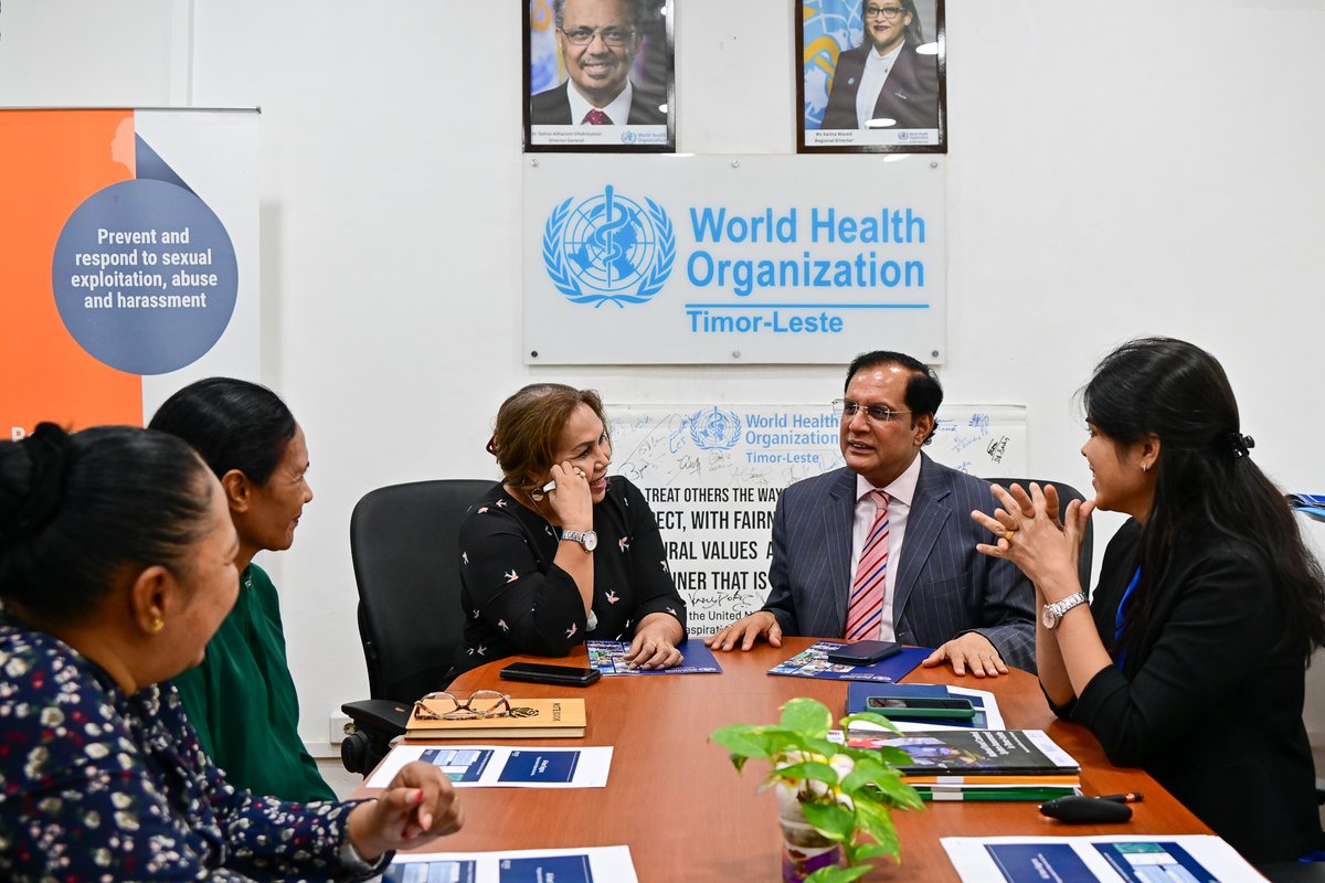 Today, Dr. Arvind Mathur, WHO Rep, welcomed Dr. Odete da Silva Viegas, the newly appointed Inspector General of #AIFAESA, and her team. He congratulated them on their impressive work during the #Pope's visit, ensuring the safety of over 600,000 people from foodborne illnesses.