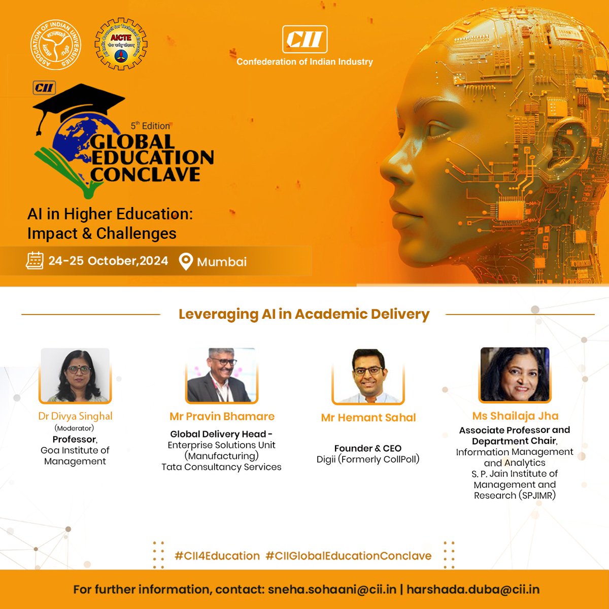 CII Western Region (WR) (@cii4wr) on Twitter photo Meet industry leaders, academicians, educators and counsellors at the 5th Edition of CII Global Education Conclave - AI in Higher Education: Impact & Challenges in Mumbai. Register now~ rb.gy/ennc9g or contact sneha.sohaani@cii.in | harshada.duba@cii.in for more Meet industry leaders, academicians, educators and counsellors at the 5th Edition of CII Global Education Conclave - AI in Higher Education: Impact & Challenges in Mumbai. Register now~ rb.gy/ennc9g or contact sneha.sohaani@cii.in | harshada.duba@cii.in for more
