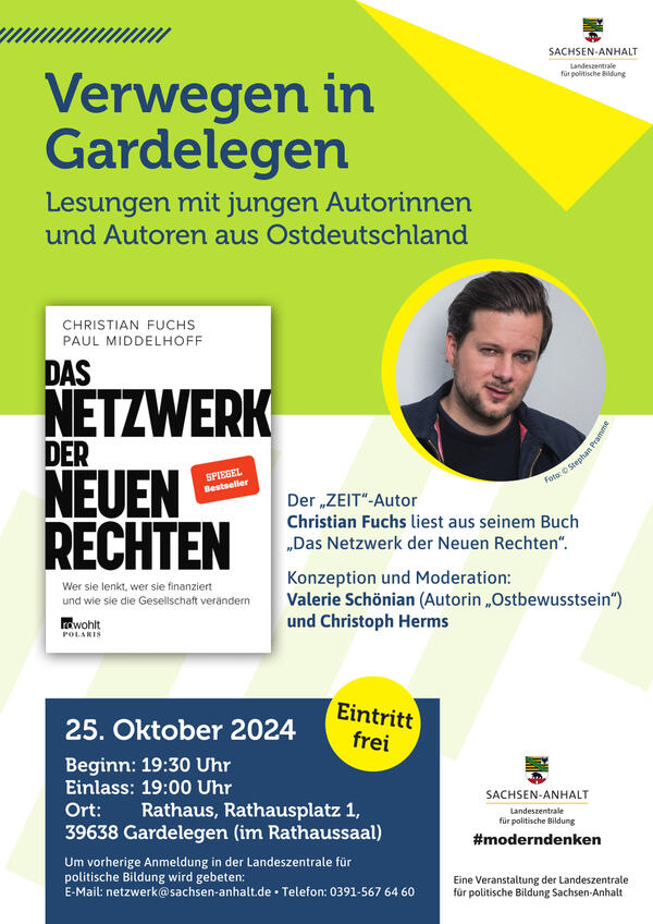 Es ist mir immer eine besondere Freude, unsere Recherchen zu extrem rechten Netzwerken im ländlichen Raum in Ostdeutschland vorzustellen.

Am Freitag (25.10.) bin ich ab 19:30 Uhr in Gardelegen ins Rathaus eingeladen. 
Der Eintritt ist frei. Alle Infos: is.gd/gpzJig