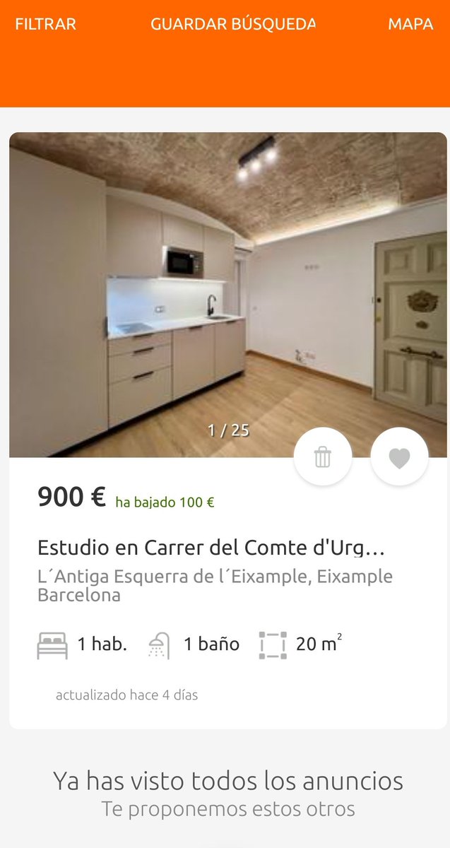 warriorofthebar's tweet photo. 🧐 He buscat els pisos més barats de lloguer a l'Esquerra de l'Eixample i Sant Antoni i nomès he trobat aquest:
20m2, 900€, 1 habitació.

👉 Les ajudes anunciades pel govern nomès s'apliquen a lloguers per sota els 600€ 🤦🤦.
🤬 ESTAFADORS!!
S'HA ACABAT!!
#HabitatgeDigne
#23N https://t.co/K1w7xl3lzy