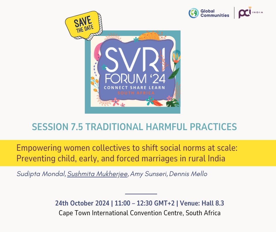 𝐒𝐚𝐯𝐞 𝐭𝐡𝐞 𝐃𝐚𝐭𝐞 | <a href="/sushmita_75/">susmita mukherjee</a>, Director - Gender &amp; Adolescent Girls, <a href="/PCI_India_/">PCI India</a>  will present #Project_Umang at the SVRI Forum 2024 – a global research conference on violence against women, children and other forms of GBV.
#BETI 
<a href="/G_Communities/">Global Communities</a>