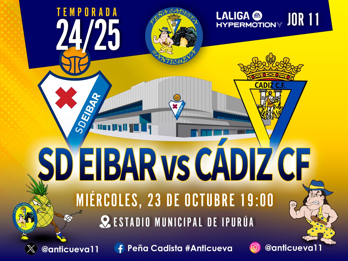 anticueva11's tweet photo. ⚽¡HOY JUEGA EL CÁDIZ!⚽
Visitamos a @SDEibar que tampoco ha tenido el inicio liguero esperado y un estadio complicado como Ipurúa donde ambos equipos llegarán con rotaciones en el 11 titular
Tendremos presencia #Anticueva, ¡VAMOS!💛
#EibarCadiz
#LosHombresDePaco
#SiemprePositivo https://t.co/f5V0W1v26j