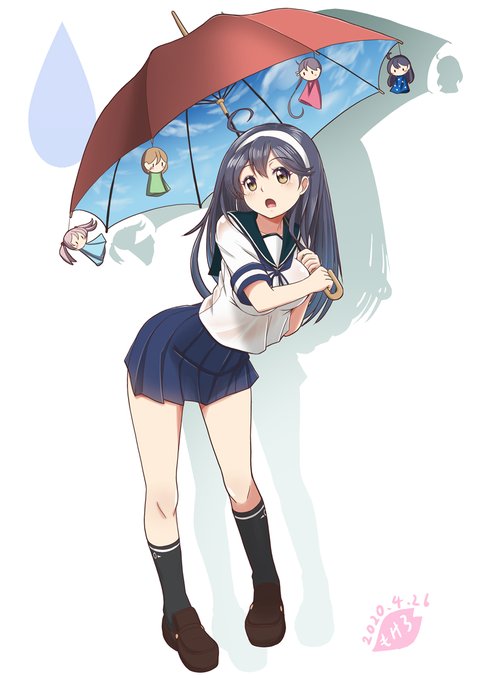 #見た人も無言で傘を構えた何かをあげる 