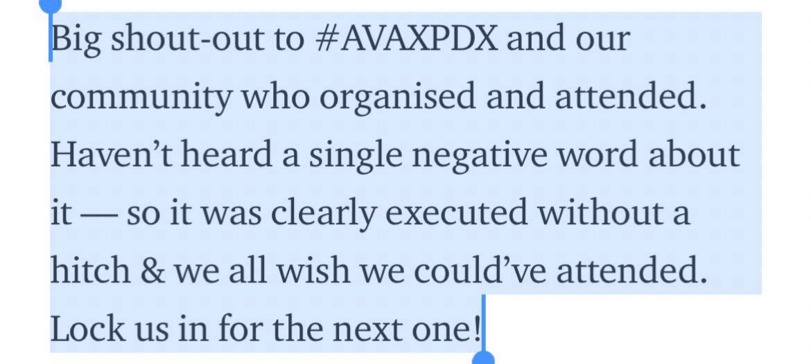 AvaxPDX ๐บ (@avax_pdx) on Twitter photo Good Morning Avalanche ๐บ
A kind reminder to you all in the words of <a href="/el33th4xor/">Emin Gรผn Sirer๐บโ๏ธ</a> himself, locked in!
Portland is ready to host the Red Chain again at the Avax PDX in August!
Itโs CONFIRMED!
<a href="/TheBallnChikn/">Balln Coach ๐บ ๐</a> we finalise the dates and GOODIESSS ๐ฅ๐ฅ Good Morning Avalanche ๐บ
A kind reminder to you all in the words of <a href="/el33th4xor/">Emin Gรผn Sirer๐บโ๏ธ</a> himself, locked in!
Portland is ready to host the Red Chain again at the Avax PDX in August!
Itโs CONFIRMED!
<a href="/TheBallnChikn/">Balln Coach ๐บ ๐</a> we finalise the dates and GOODIESSS ๐ฅ๐ฅ